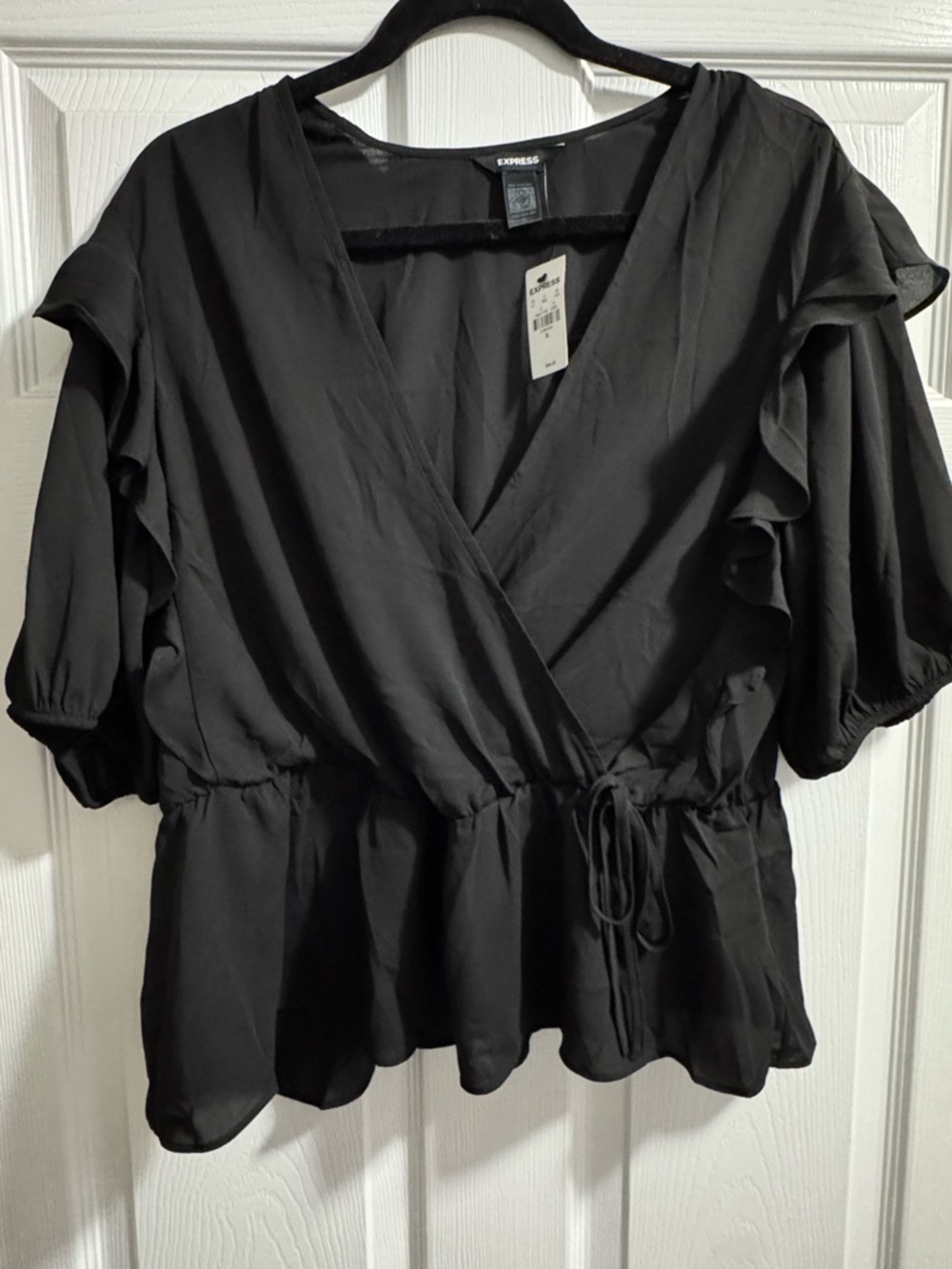 Express Black Faux Wrap Tie Blouse